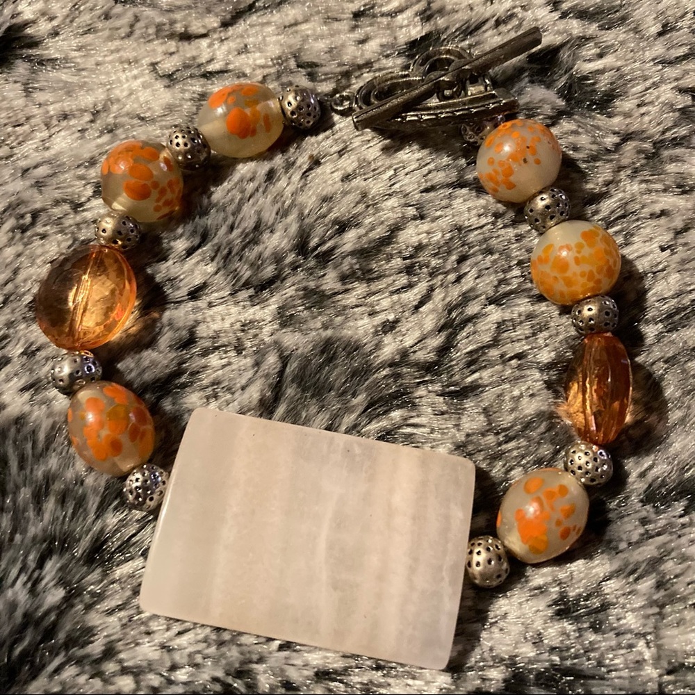 Aventurine Bracelet w/ Orange Spotted Art Glass